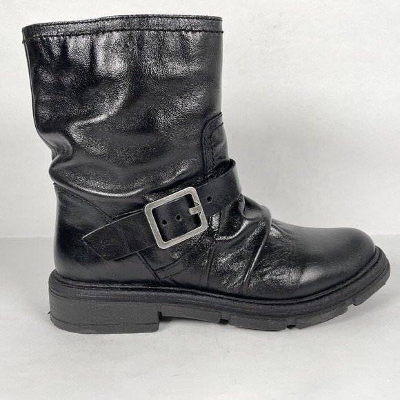 Miz Mooz Shoes - Miz Mooz Holdyn Boots Womens Size 40 US 9.5 Black Leather Shiny Ruched Zip Shoes